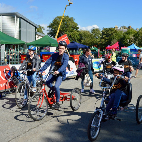 Riding adapted bikes at the start thumbnail