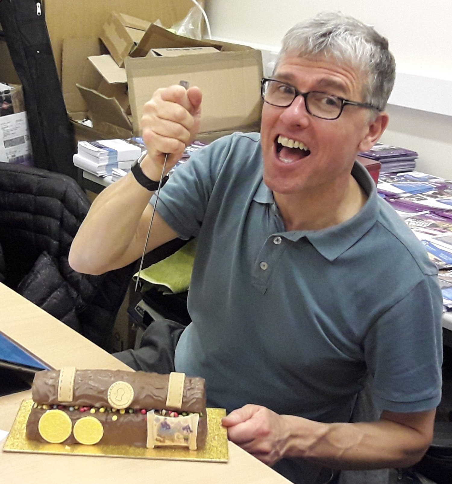 A trustee with a cake