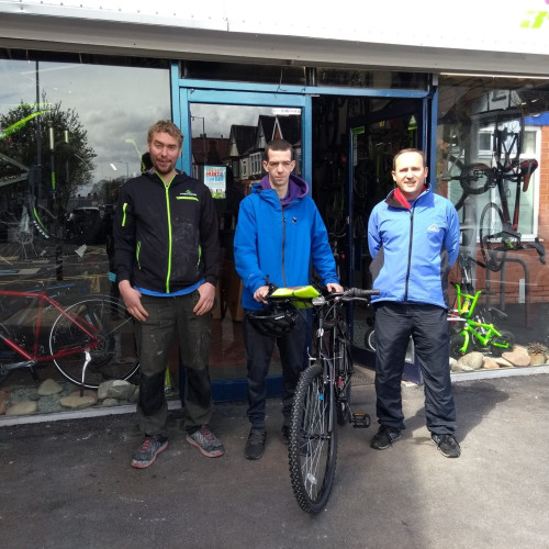 Jared collecting his bike